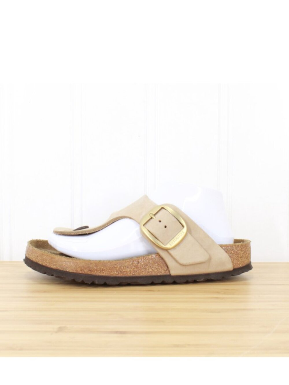 Birkenstock Gizeh Big Buckle Cream Nubuck Leather Sandals Gold Buckle EU 39 L8